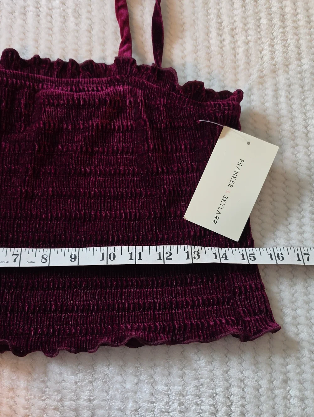 Frankee & Skylarr Smocked Velvet Cami Top in Deep Burgundy Brand New
